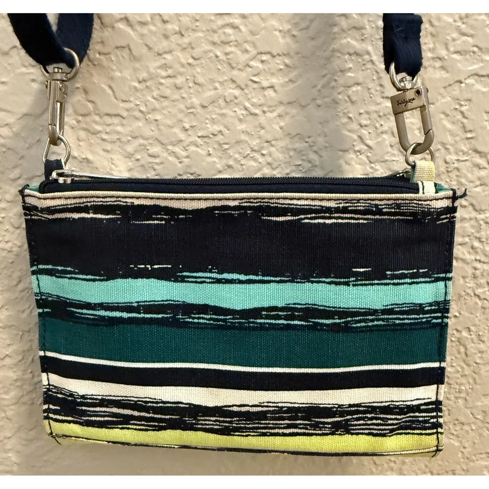 31 Thirty One Sea Stripe Green & Black Stripe Cross Town Crossbody Purse
